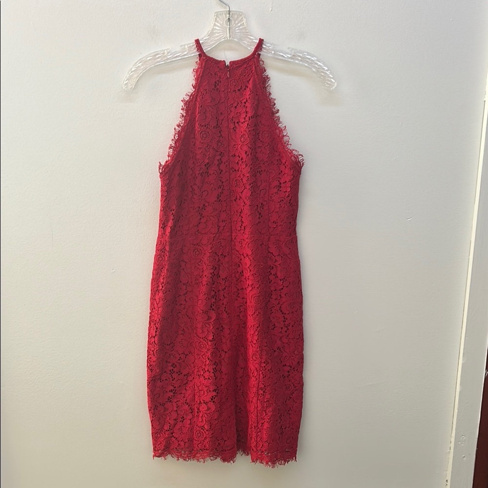 Red Lace Halter Dress - Picture 3 of 5